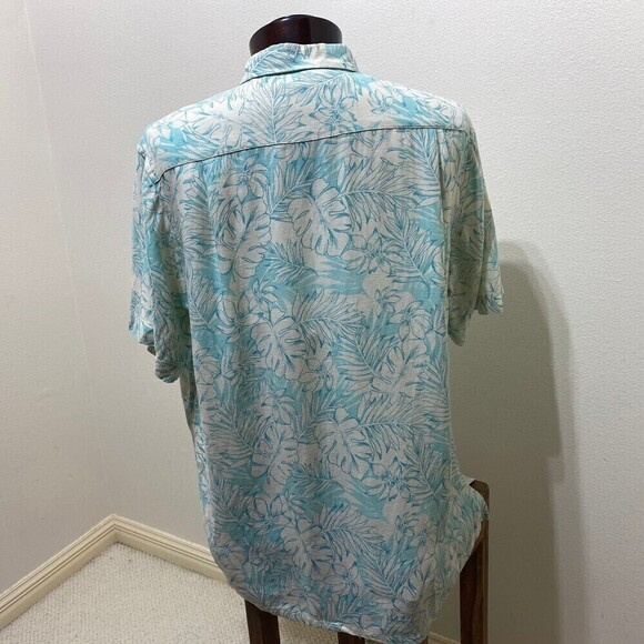 Tasso Elba Men's Silk Linen Palm Leaf Print Button Down Shirt Size X-Large - Picture 4 of 7